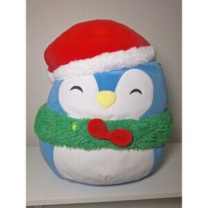 Squishmallows Christmas Wreath Puff the Penguin w Santa Hat- 12 inch Soft Plush